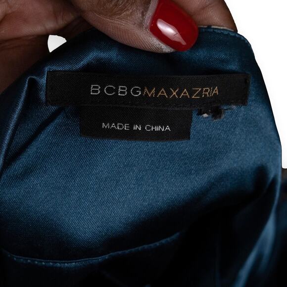 BCBGMaxazria Blue Cream Silk A-line Sundress M - Picture 4 of 11